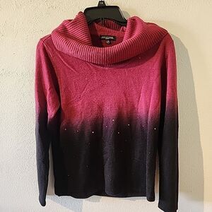 Notations PETITE Sweater Sz M Purple Ombré Cowl Neck Pullover Top Sparkles